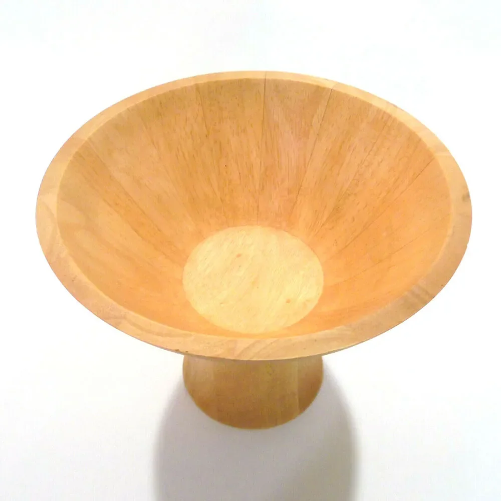 Wooden Salad Bowl Pedestal Fruit Display Centerpiece 9.5